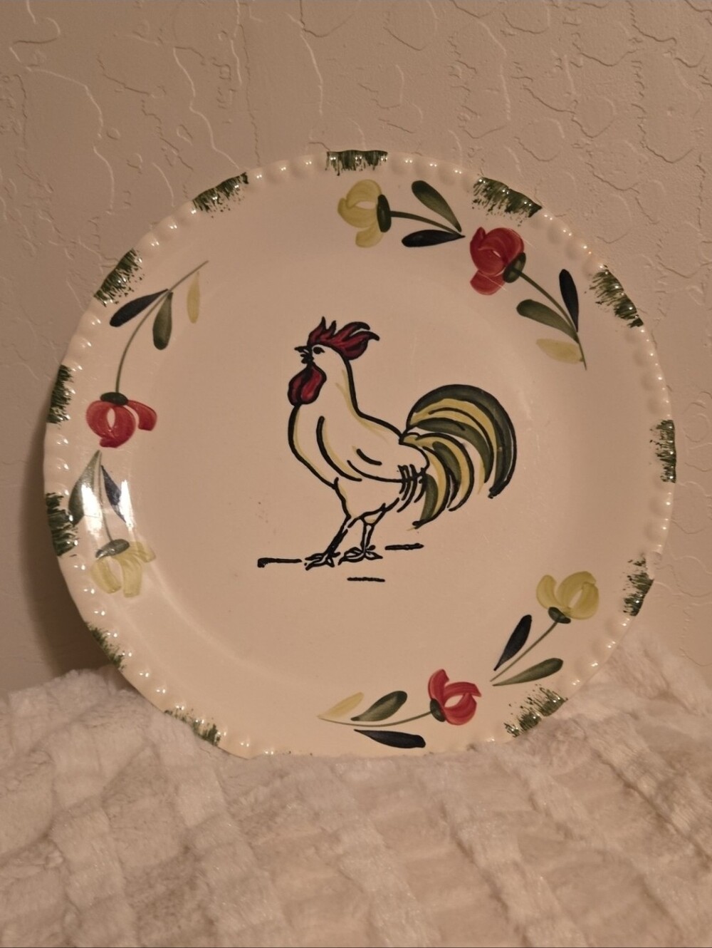 Mid-Century Rooster plate featuring a hand-painted rooster design.